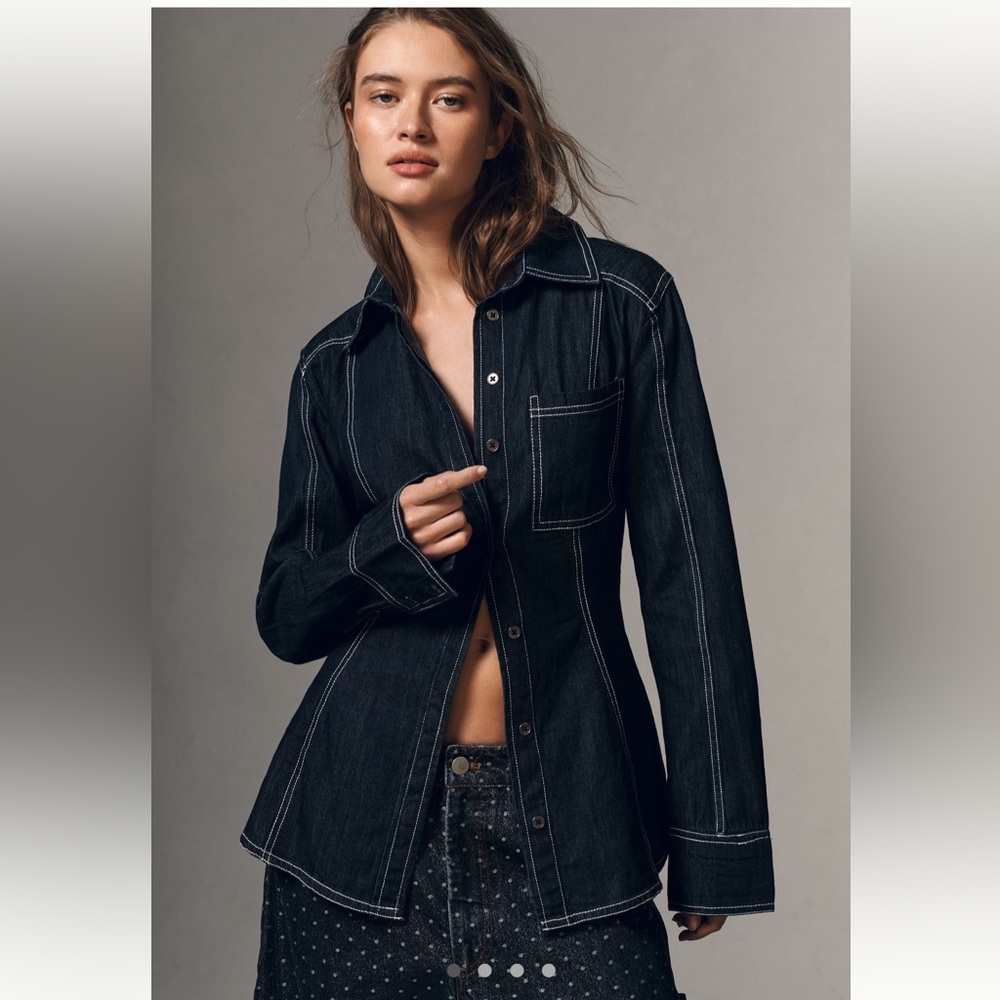 Anthropologie dark denim button down shirt